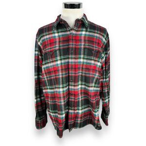Polo Ralph Lauren Western Flannel Shirt Mens XXL Red Plaid Elbow Pads Pearl Snap